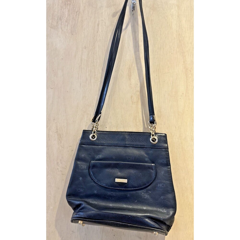 Vintage Handcrafted Leather Goods Satchel Handbag Top Zip Double Handles Black